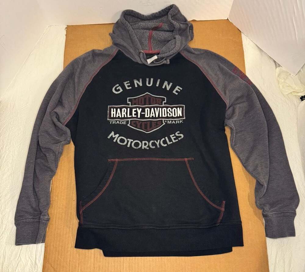 Harley-Davidson Genuine Motorcycles Pullover Hoodie Gray Black Size L